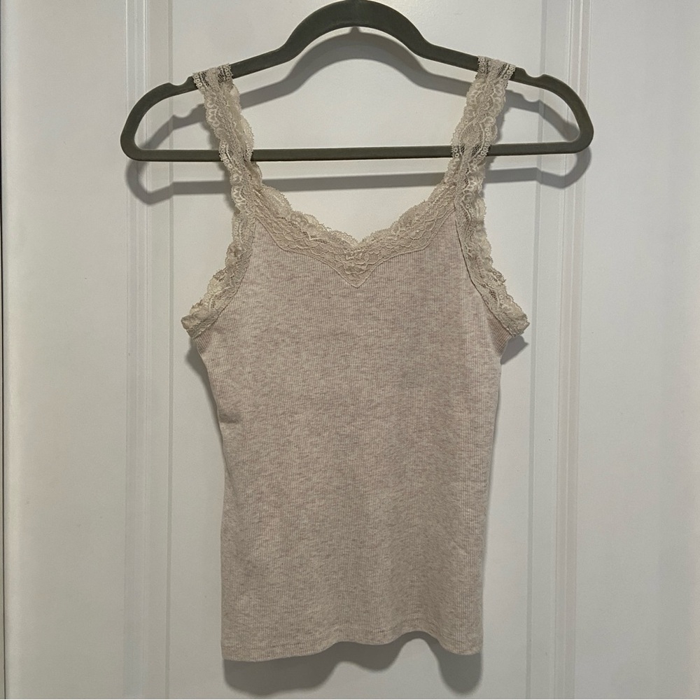 Lace Trim Tank Top in Light Beige